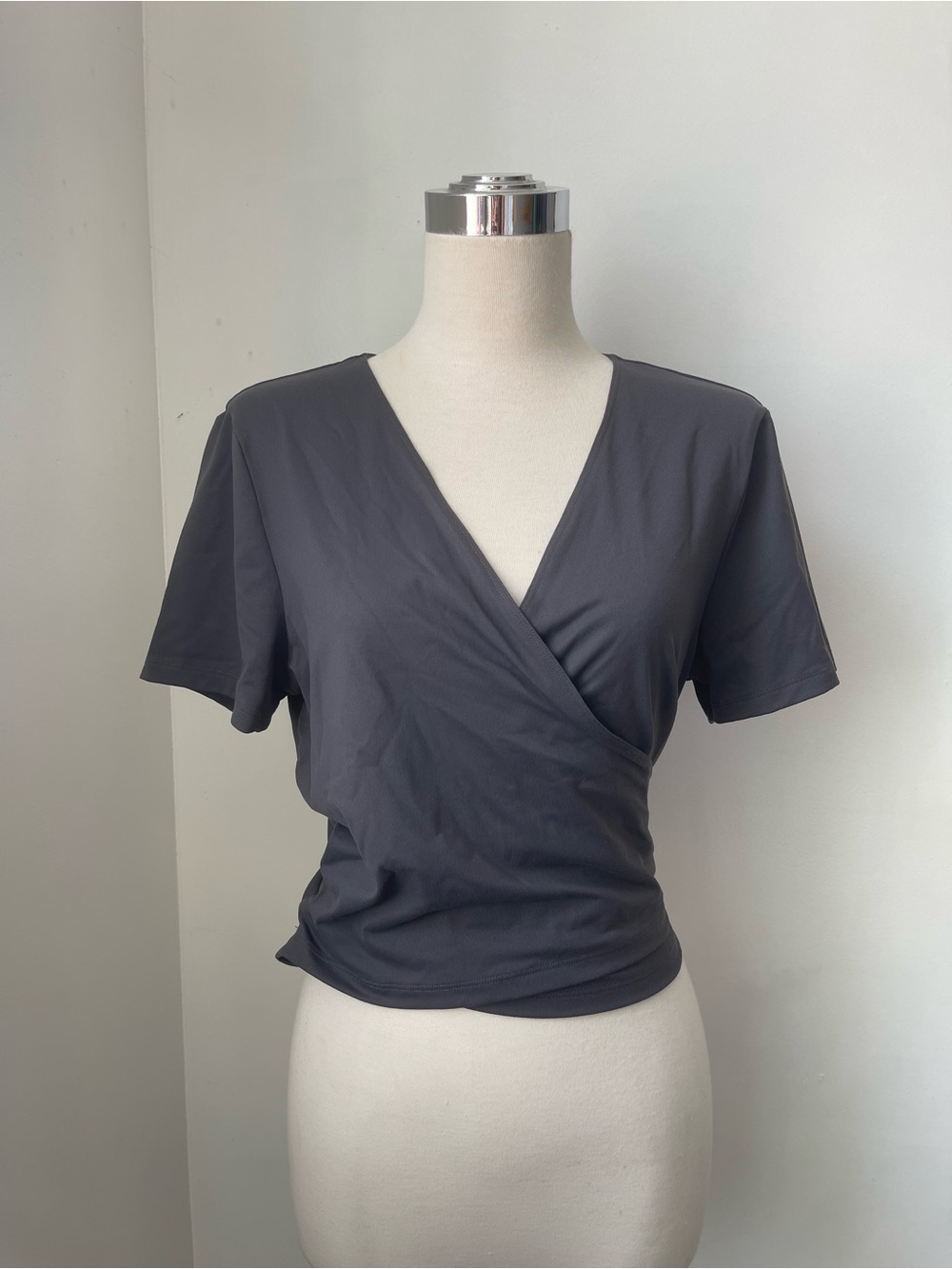 PINK Victoria's Secret Charcoal Wrap-Front Short Sleeve Top